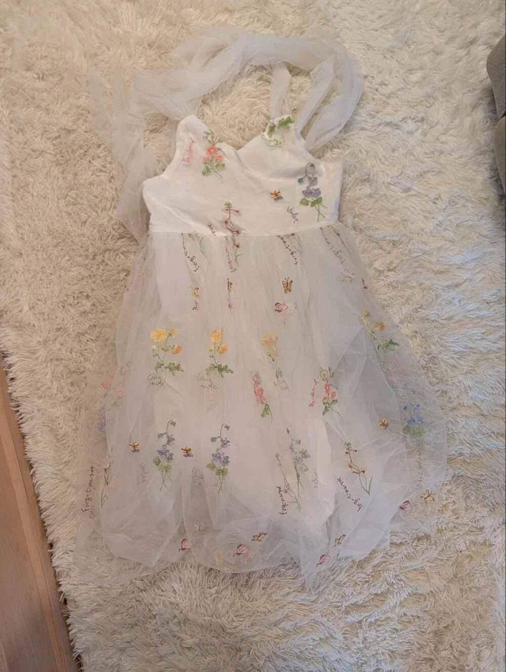 White Floral Embroidered Tulle Kids Dress